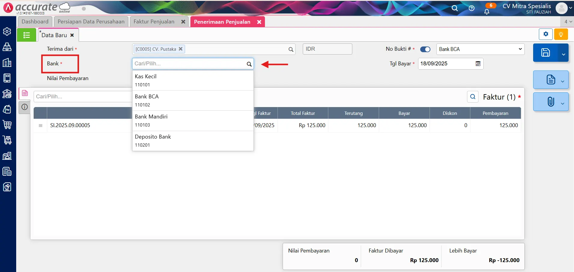 membuat penerimaan penjualan dari faktur